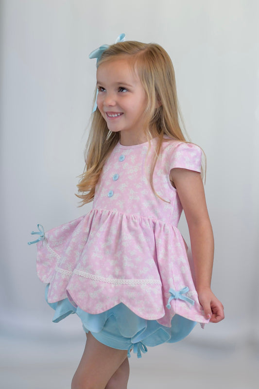 Ellie Scalloped 3 Piece Tunic Set - Ditzy Spring Floral