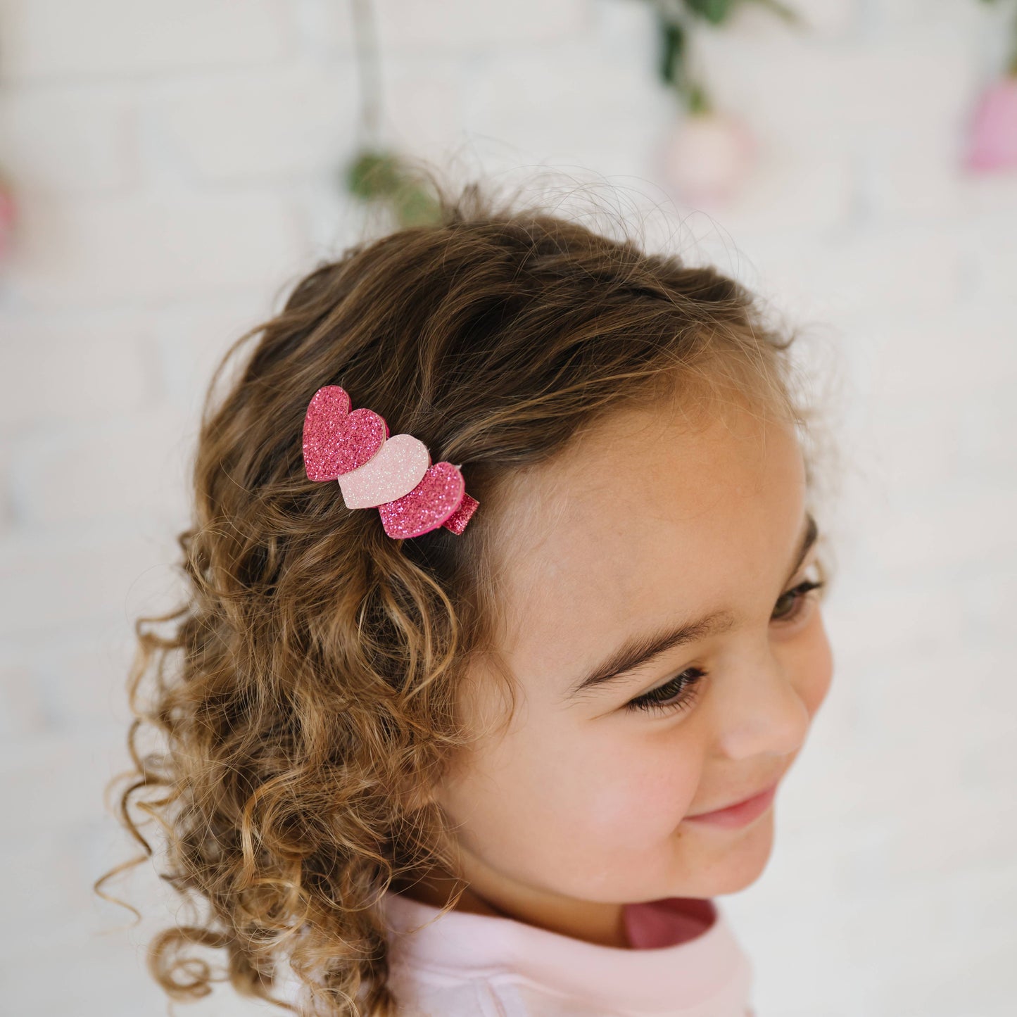 Pink Sparkle Hearts Valentine's Day Clip - Hair Accessories