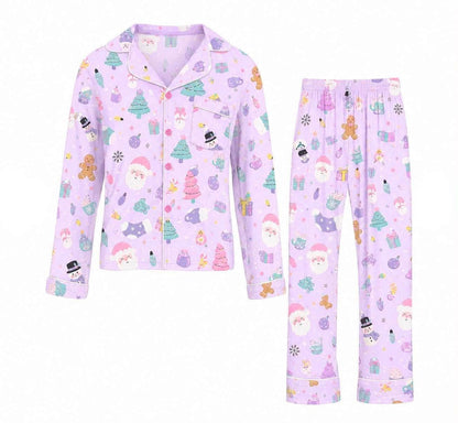 Womens Cozy Button Down Set - Pretty Pastel Christmas