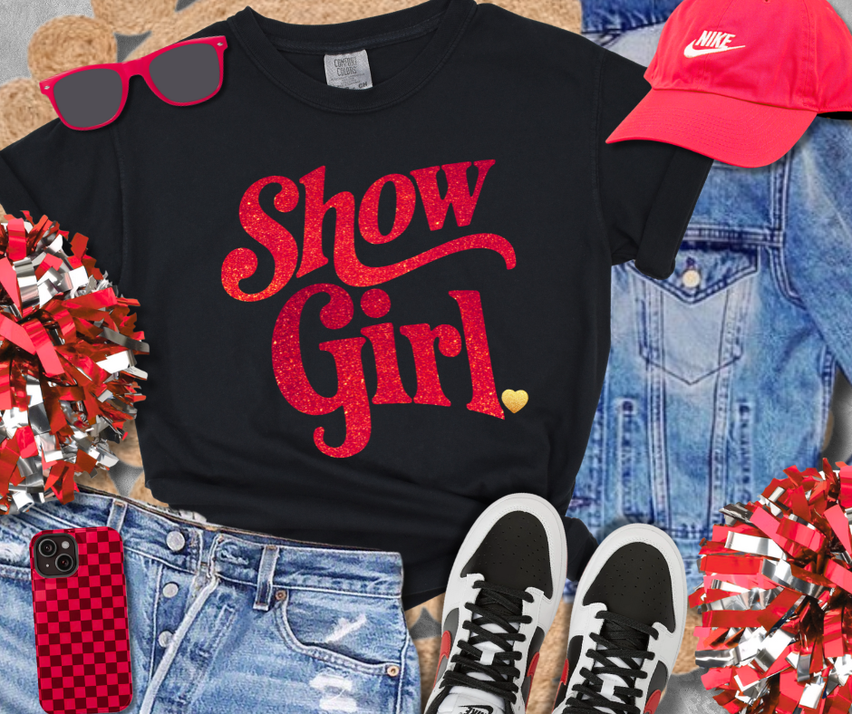 Faux Glitter Show Girl Black Tee or Sweatshirt