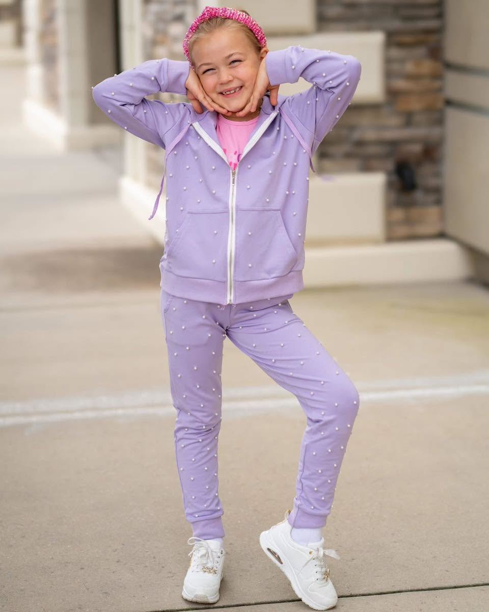 Cotton Candy Pearls Jogger Set - Lavender
