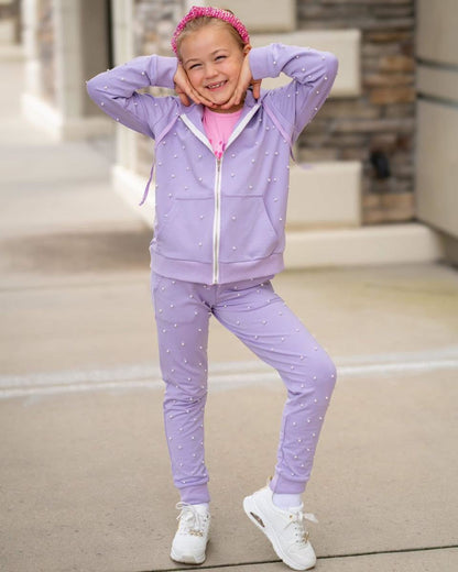 Cotton Candy Pearls Jogger Set - Lavender