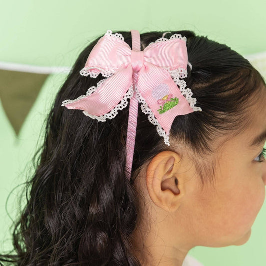 Golf Tee Embroidered Lace Bow Headband - Kids Hair Accessory