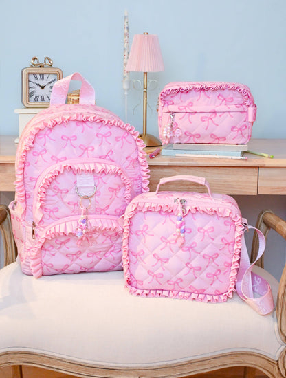 Bow Printed Ruffle Quilted Lunch Bag