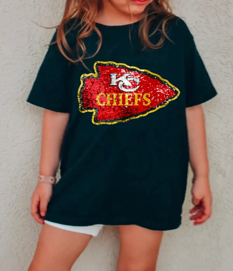 Girls Graphic Tee - KC Chiefs Faux Sequins