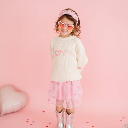 Ditsy Love Valentine's Day Knit Sweater - Kids Clothing