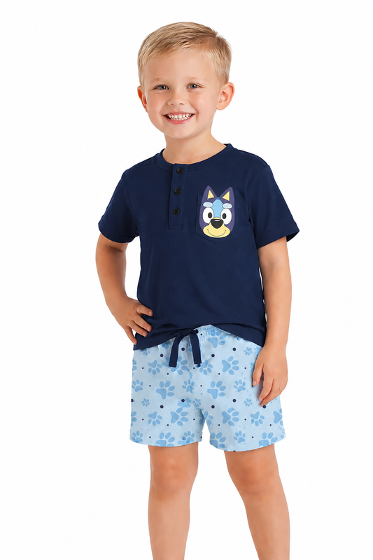Boys 2 Piece Benny Set - Pup Friends Blue