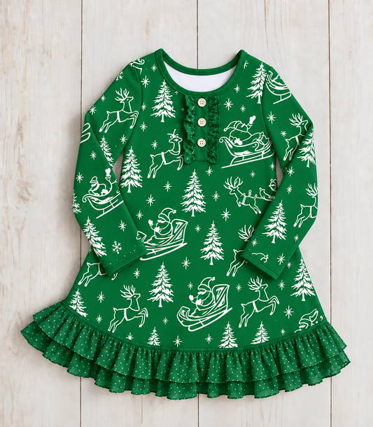 Daydream Lounge Gown Set - Vintage Christmas Green