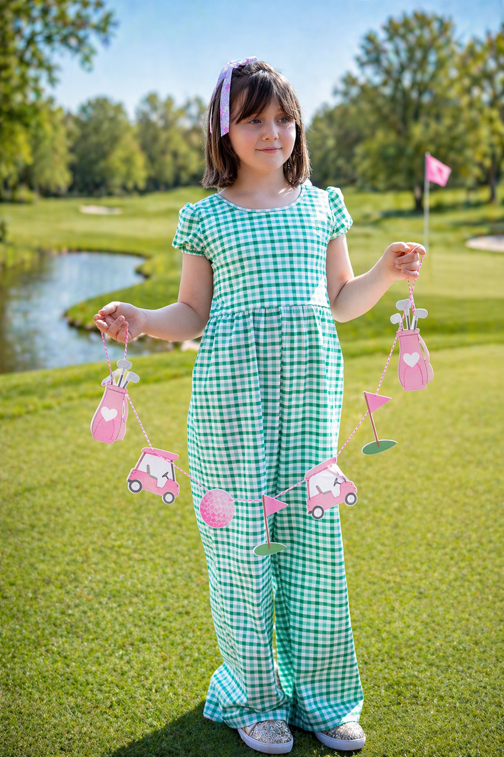 Caroline Leggy Romper - Green Plaid