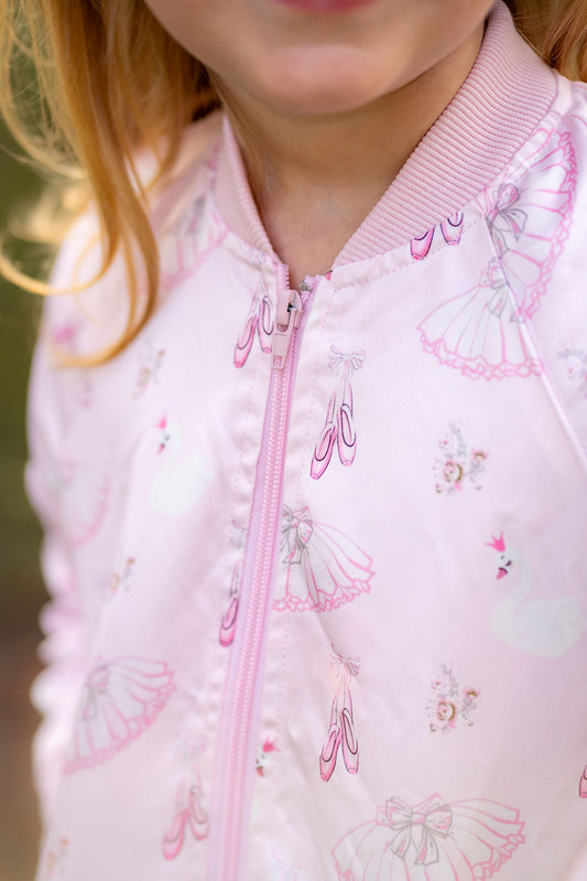 Girls Satin Bomber Jacket - Dreamy Ballerina