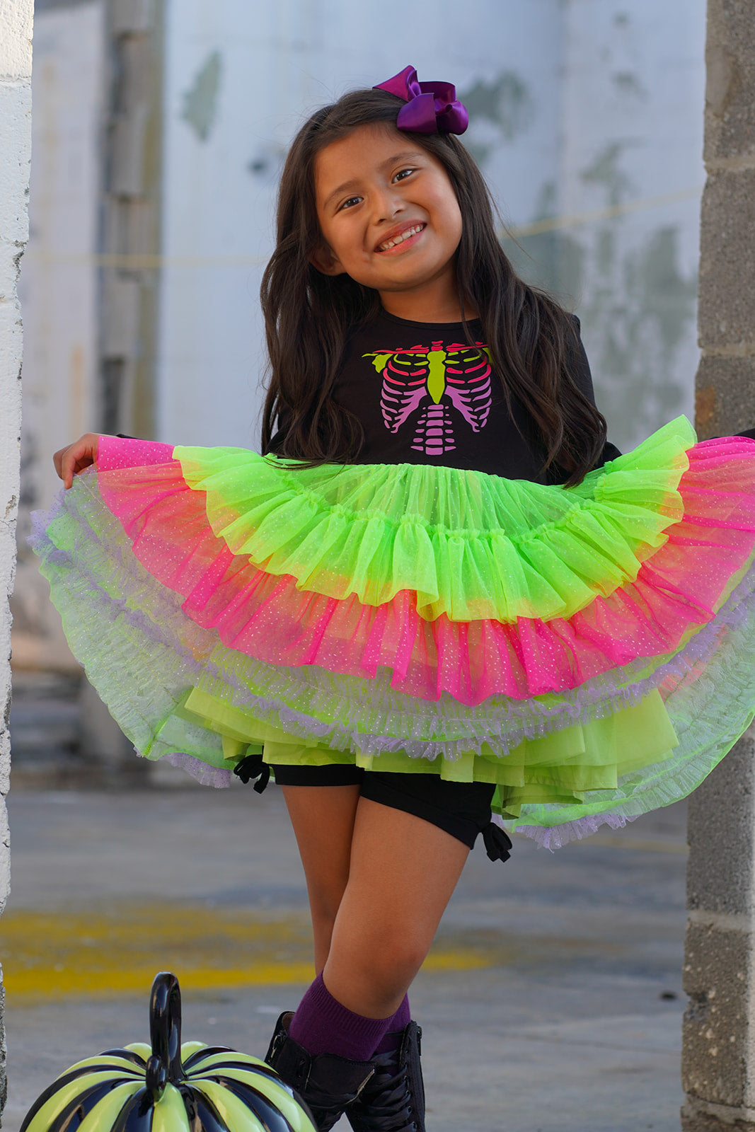 Neon Bones Ruffle Dress Set