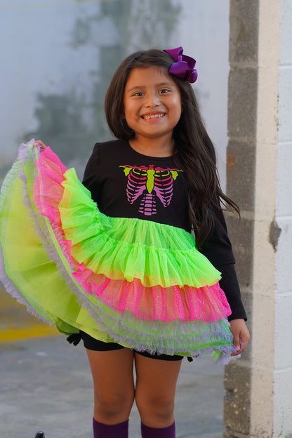 Neon Bones Ruffle Dress Set