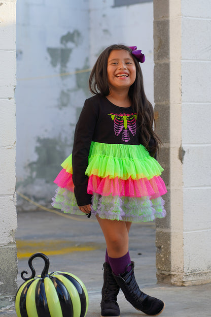 Neon Bones Ruffle Dress Set