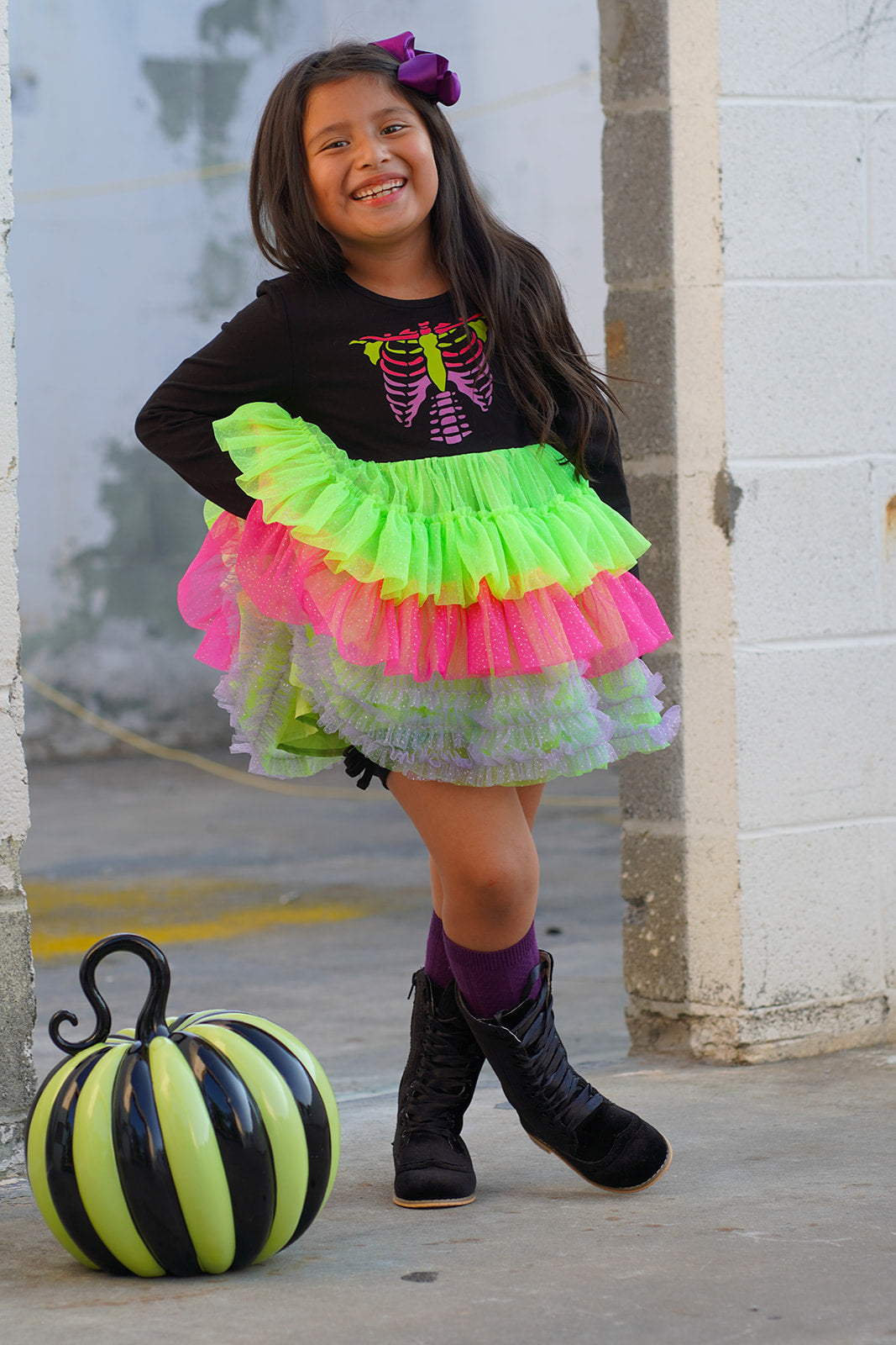 Neon Bones Ruffle Dress Set