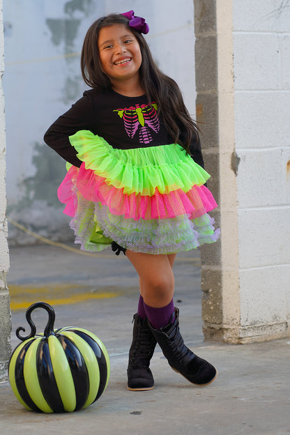 Neon Bones Ruffle Dress Set