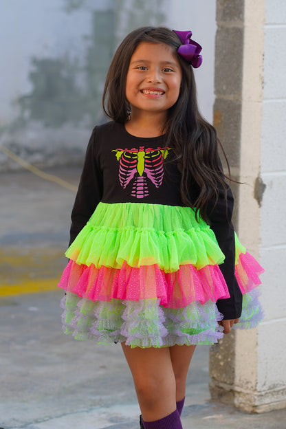 Neon Bones Ruffle Dress Set