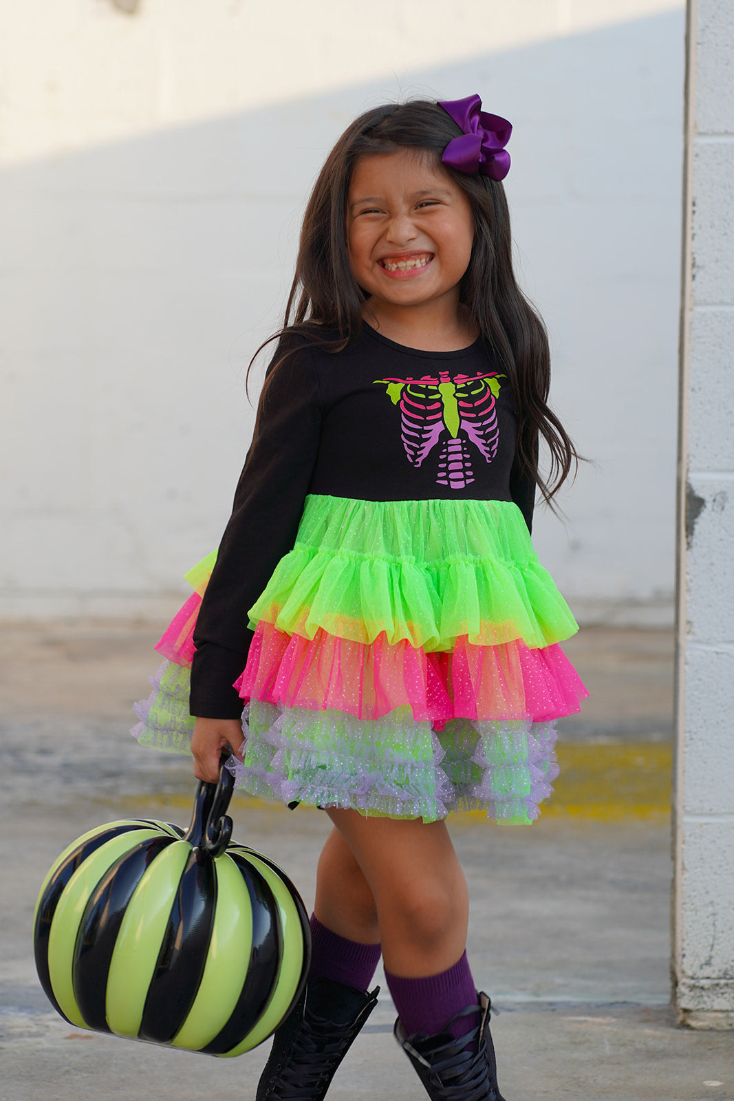 Neon Bones Ruffle Dress Set