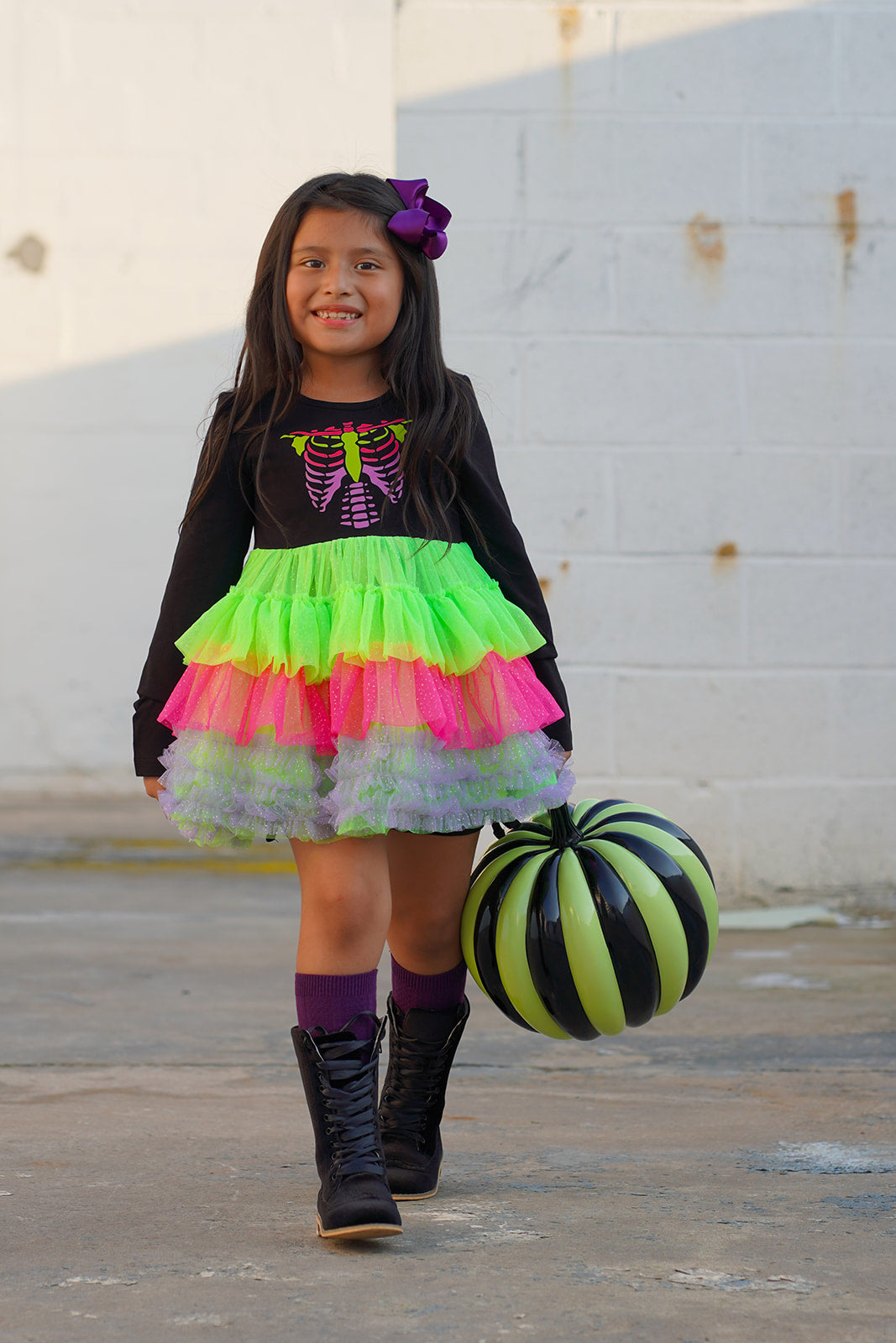 Neon Bones Ruffle Dress Set