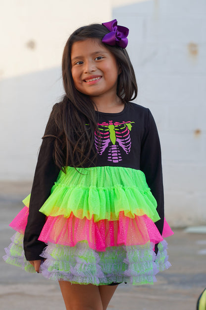 Neon Bones Ruffle Dress Set