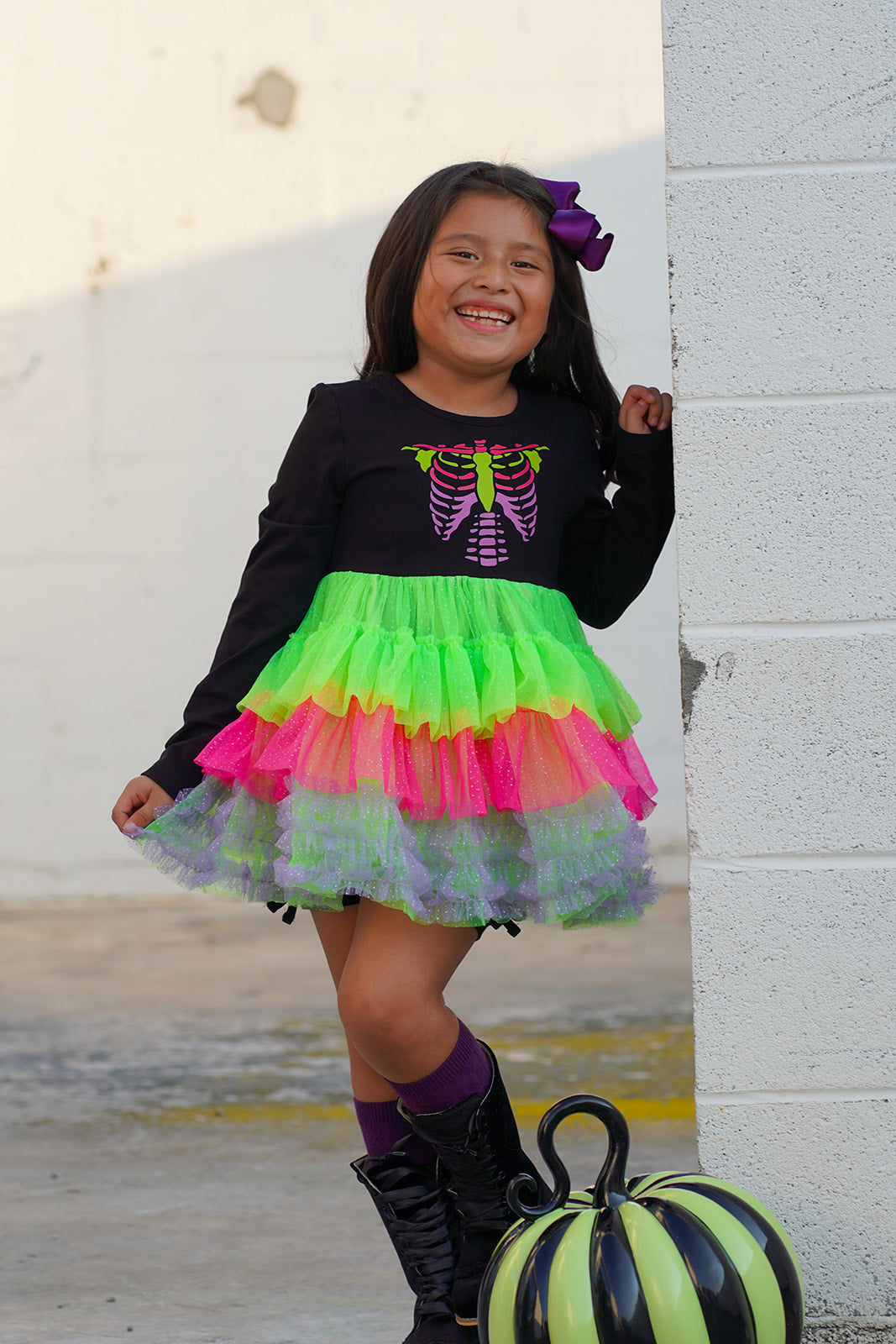 Neon Bones Ruffle Dress Set