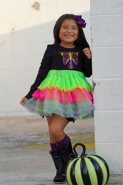 Neon Bones Ruffle Dress Set