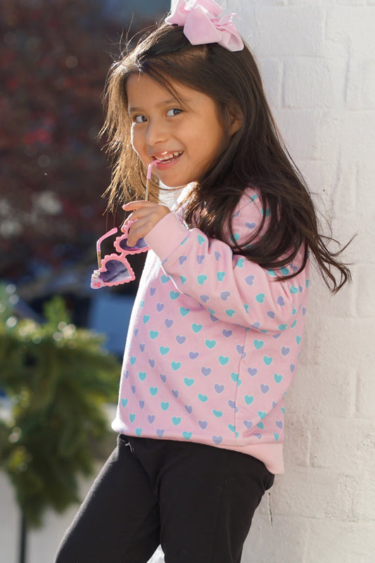 Girls Cozy Bamboo Sweatshirt - Pastel Hearts