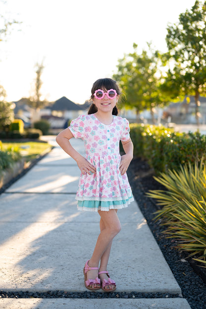 Luxe Ribbed Knit Twirl Dress - Pastel Petals