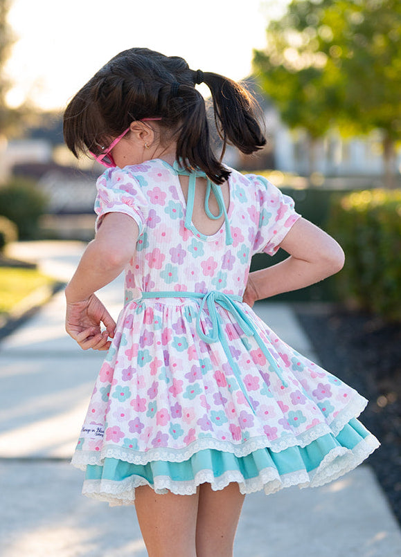 Luxe Ribbed Knit Twirl Dress - Pastel Petals