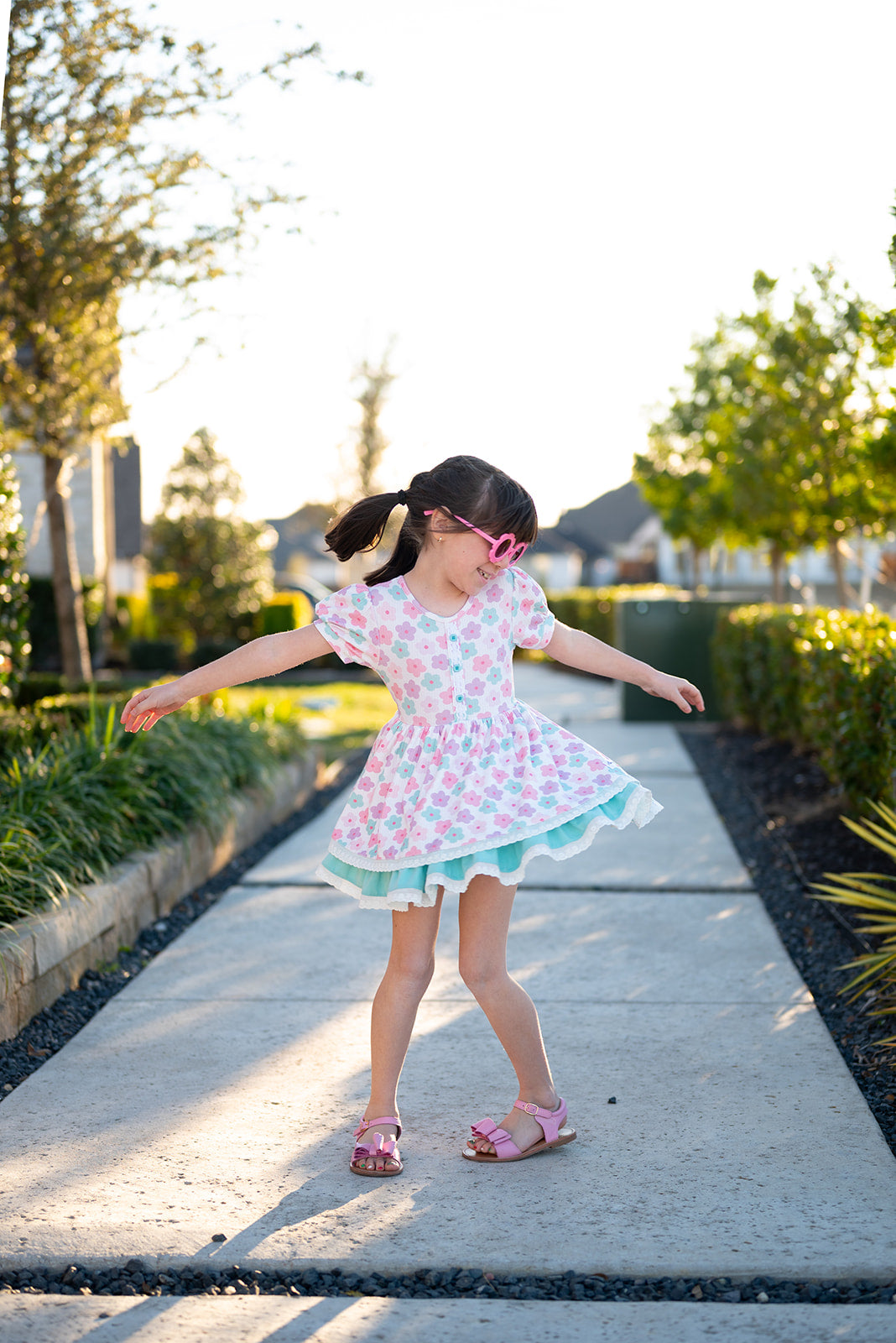 Luxe Ribbed Knit Twirl Dress - Pastel Petals