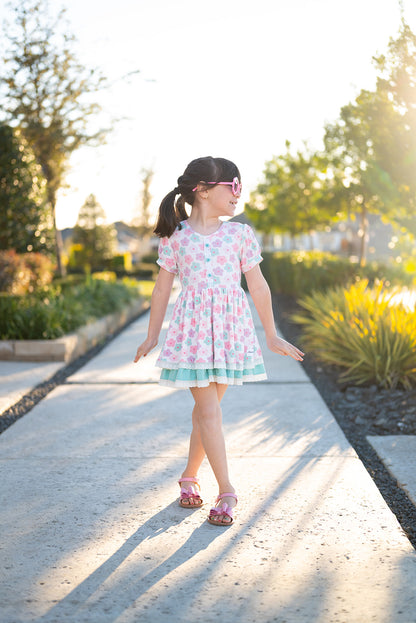 Luxe Ribbed Knit Twirl Dress - Pastel Petals