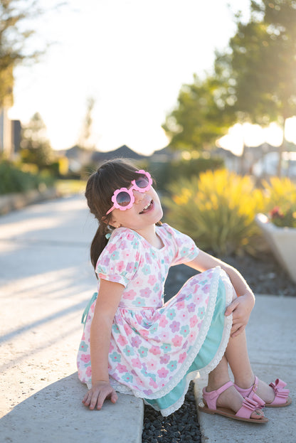 Luxe Ribbed Knit Twirl Dress - Pastel Petals