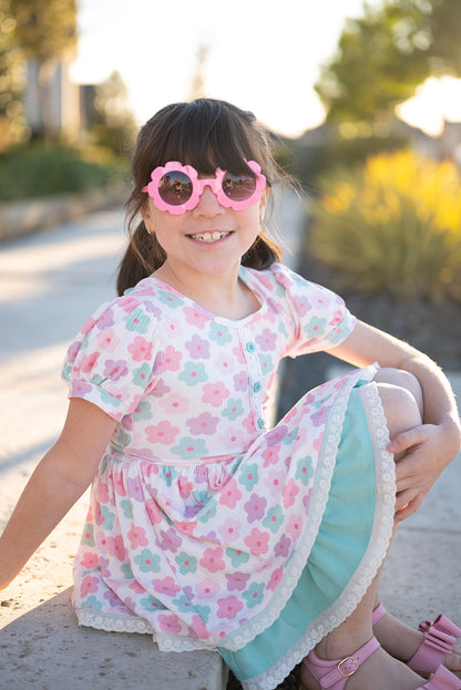 Luxe Ribbed Knit Twirl Dress - Pastel Petals