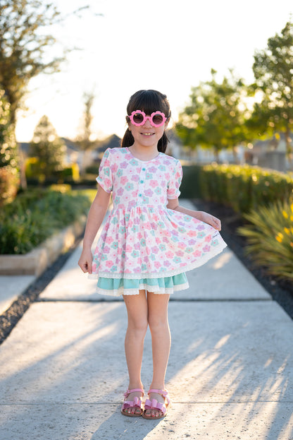 Luxe Ribbed Knit Twirl Dress - Pastel Petals