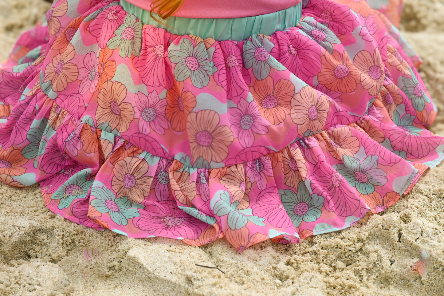 Summer Floral Chiffon Midi Skirt