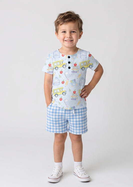 Boys 2 Piece Benny Set - Buses & Books