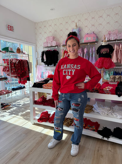 Women's Mid-waist Straight Ripped Printed Jeans Chiefs