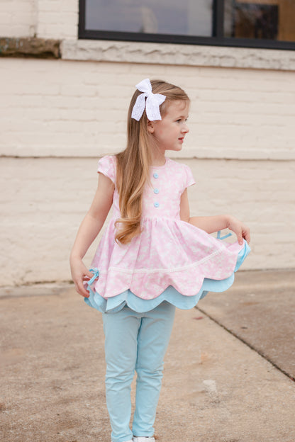 Ellie Scalloped 3 Piece Tunic Set - Ditzy Spring Floral