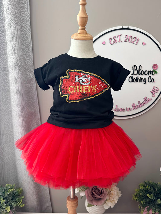 Girls Graphic Tee - KC Chiefs Faux Sequins