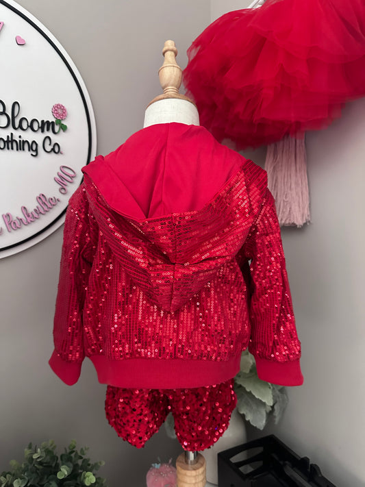 Girls Sequin Jacket - Red Bling