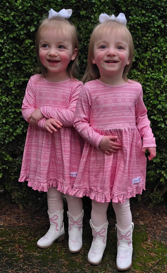 Luxe Ribbed Knit Twirl Dress -Peppermint Pink