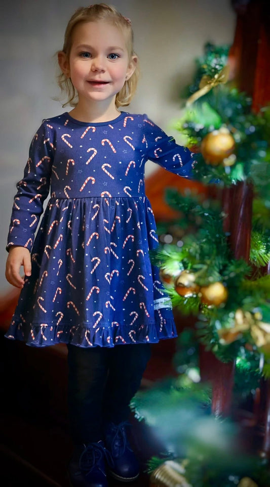 Luxe Ribbed Knit Twirl Dress - Candy Cane Cheer