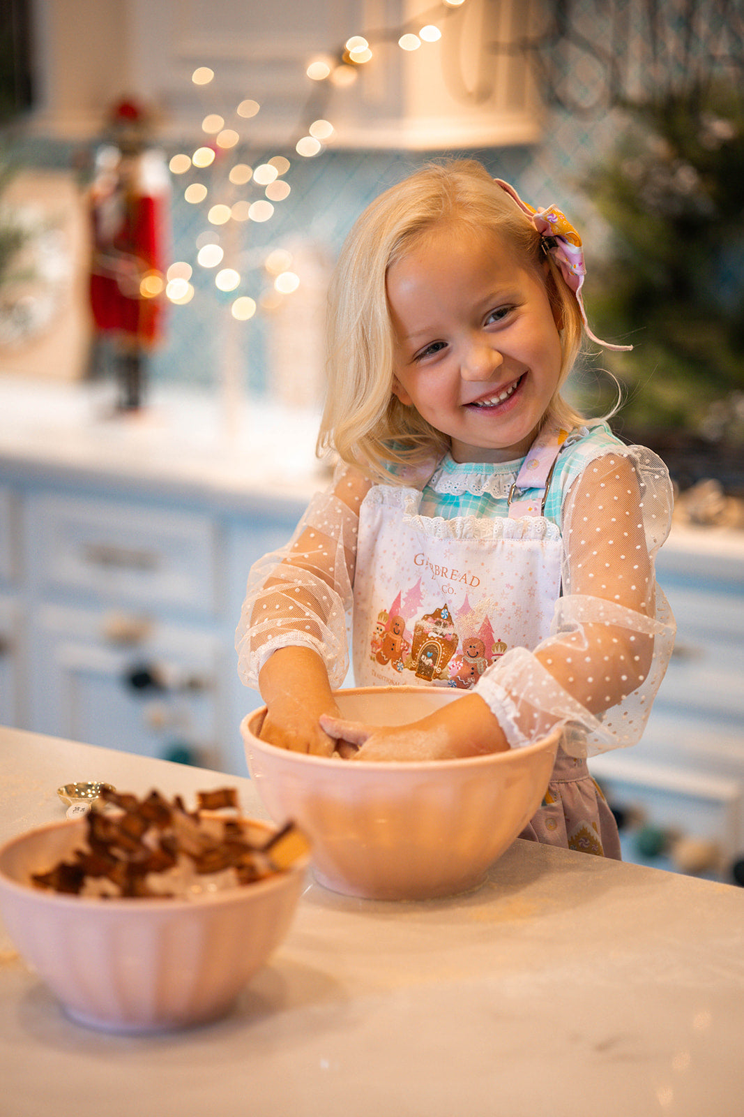 Girls Ruffle Apron - Pink Gingerbread