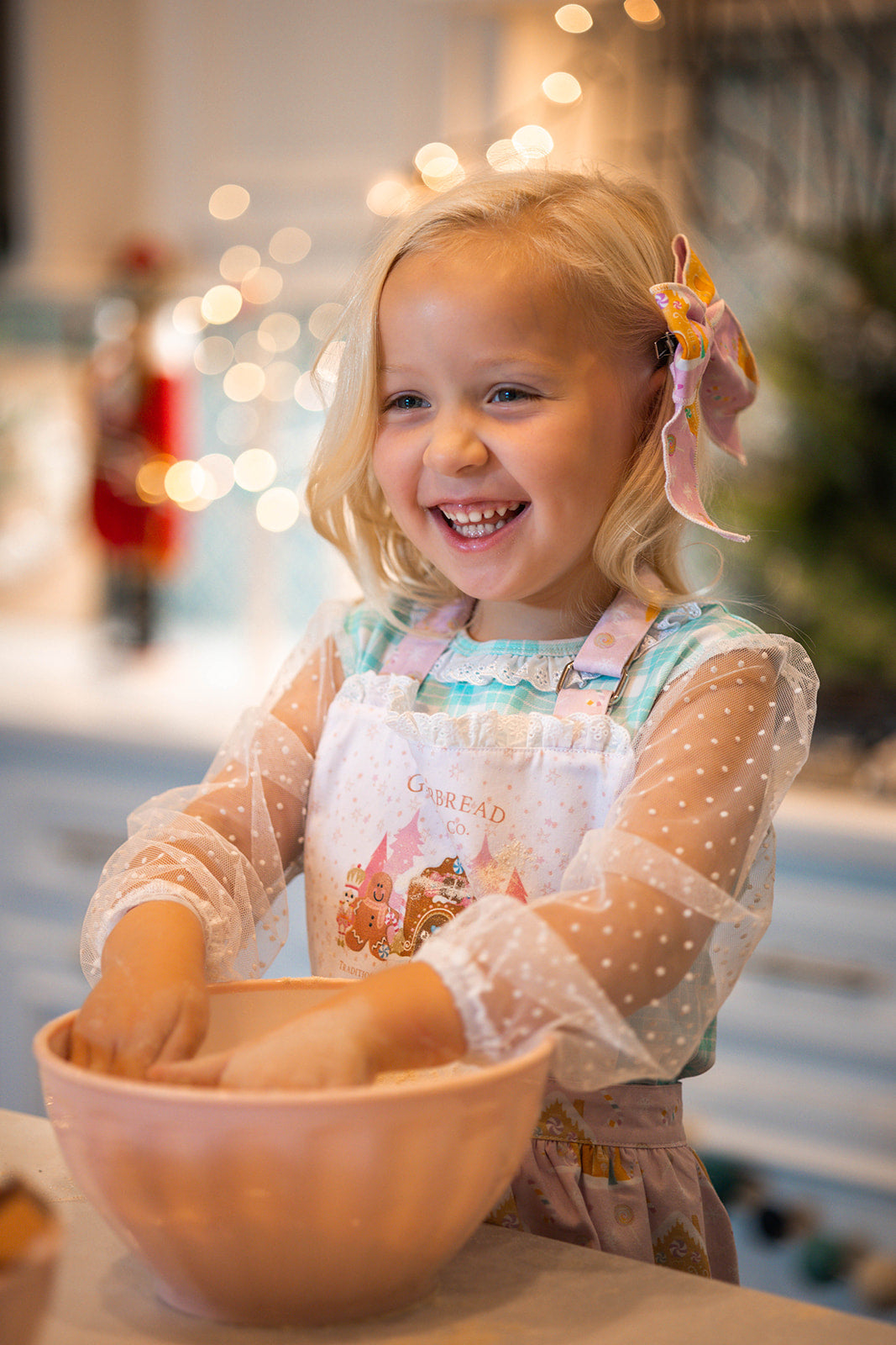 Girls Ruffle Apron - Pink Gingerbread