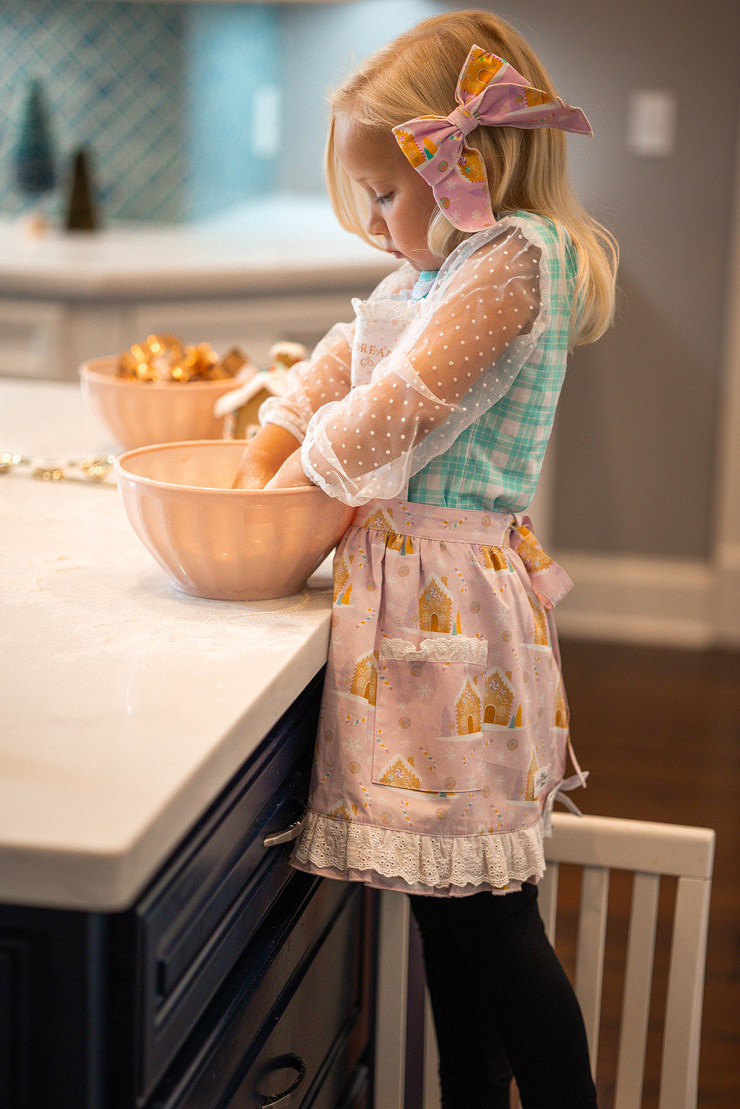 Girls Ruffle Apron - Pink Gingerbread