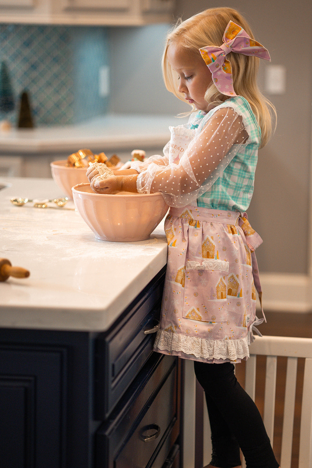 Girls Ruffle Apron - Pink Gingerbread