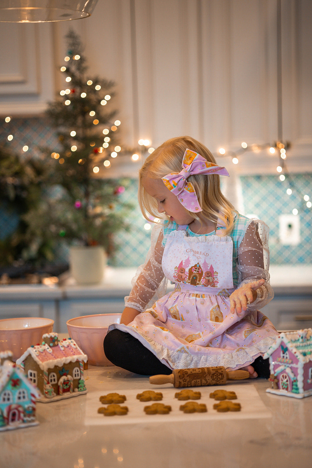 Girls Ruffle Apron - Pink Gingerbread