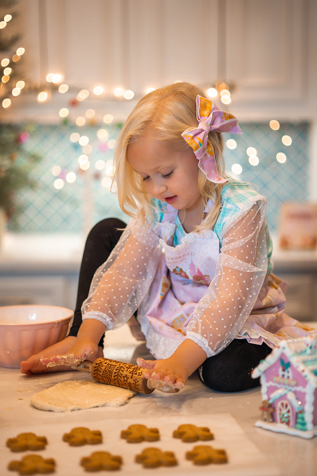 Girls Ruffle Apron - Pink Gingerbread