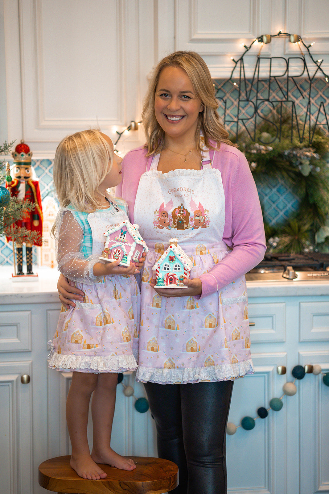 Girls Ruffle Apron - Pink Gingerbread