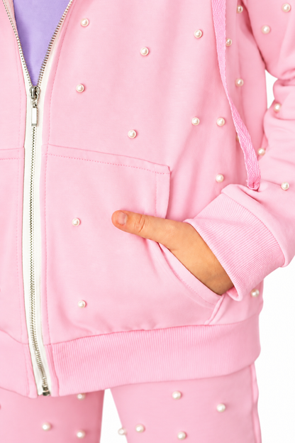 Cotton Candy Pearls Jogger Set - Pastel Pink