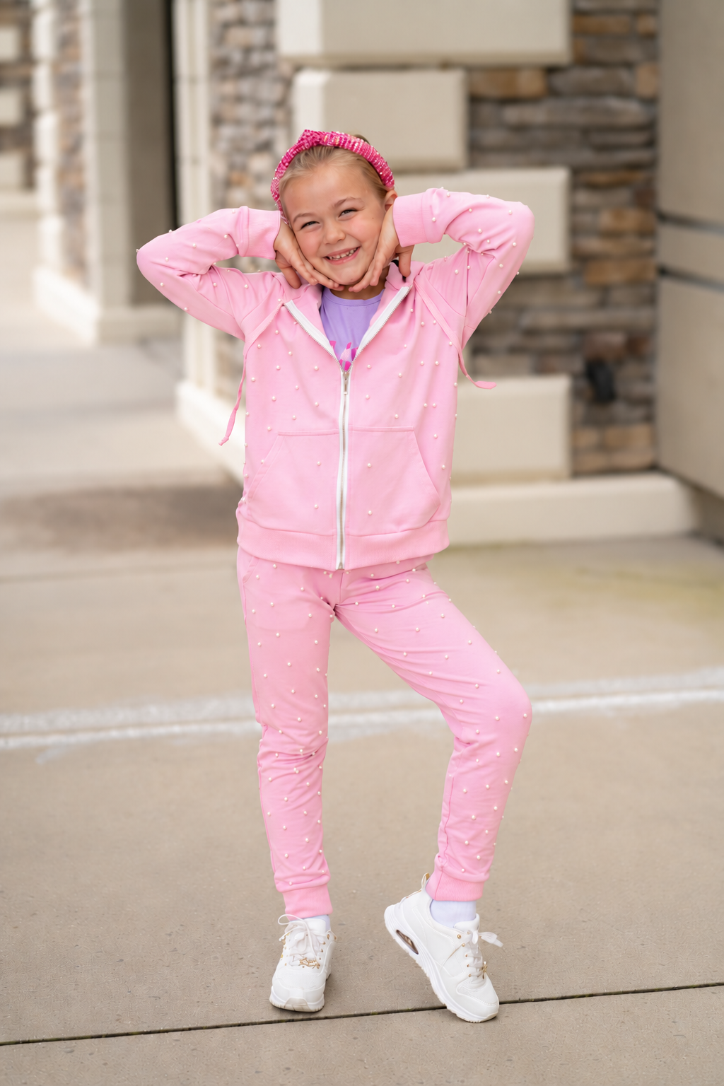 Cotton Candy Pearls Jogger Set - Pastel Pink